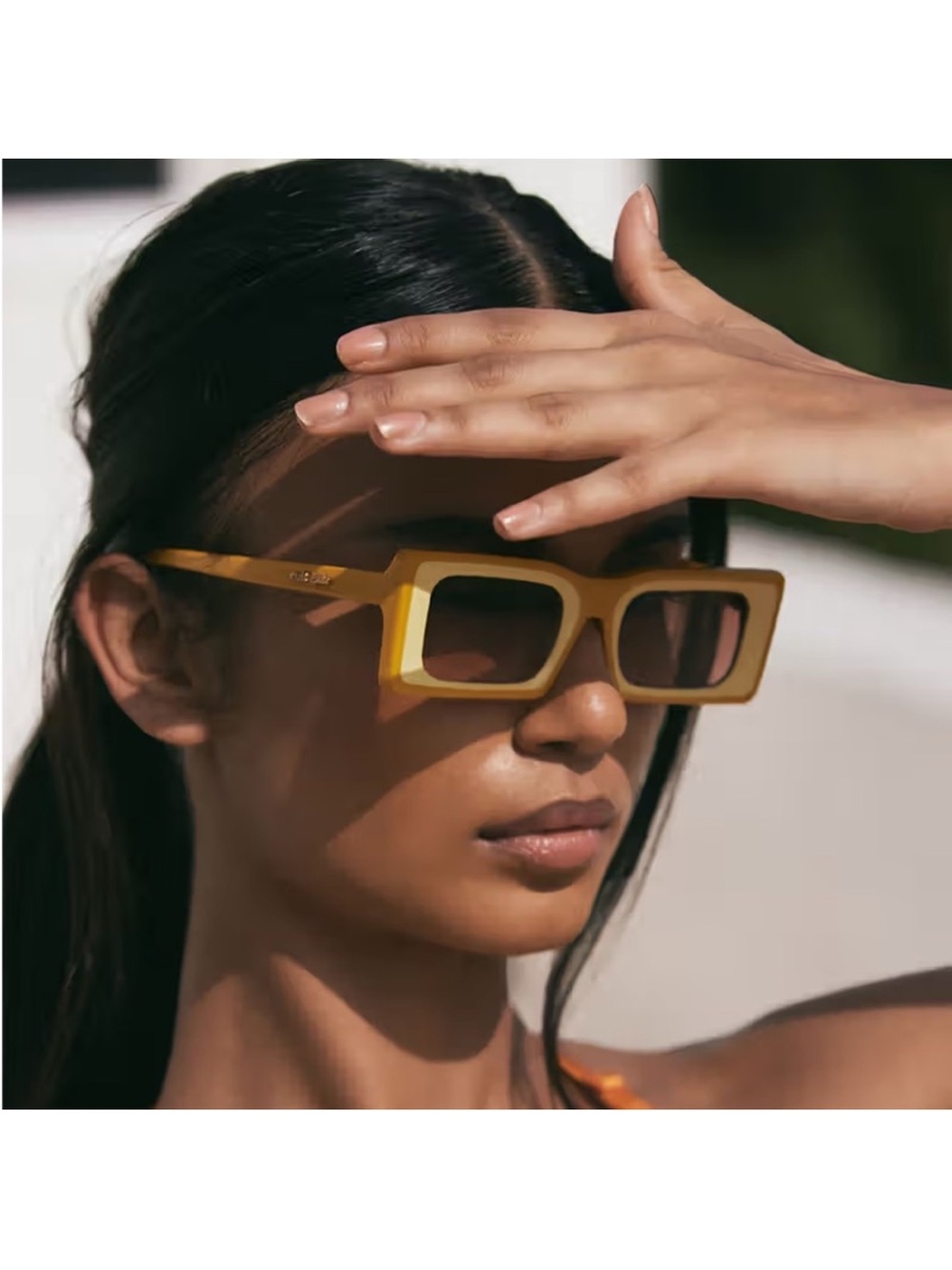 cult gaia Yellow Rectangular Sunglasses with Brown Lenses